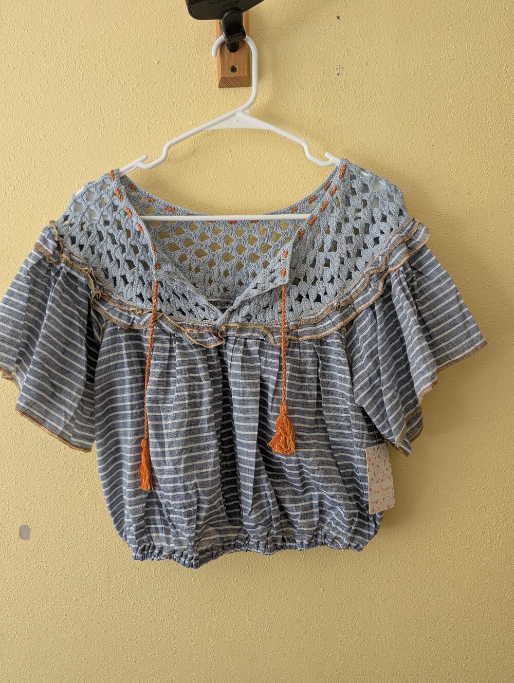 Free People NWT Small Allora Striped Crochet Blouse